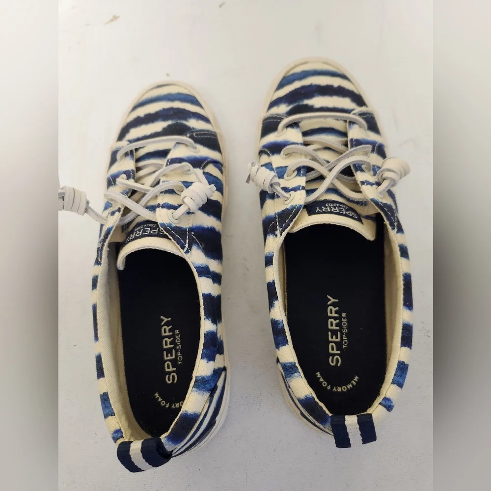 Sperry Pier Wave Women's Blue Cream White Boat Shoes, slip-ons - Picture 2 of 6